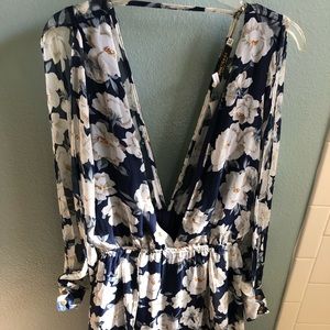 Floral Maxi Open Sleeve Deep V Cut Romper/Dress